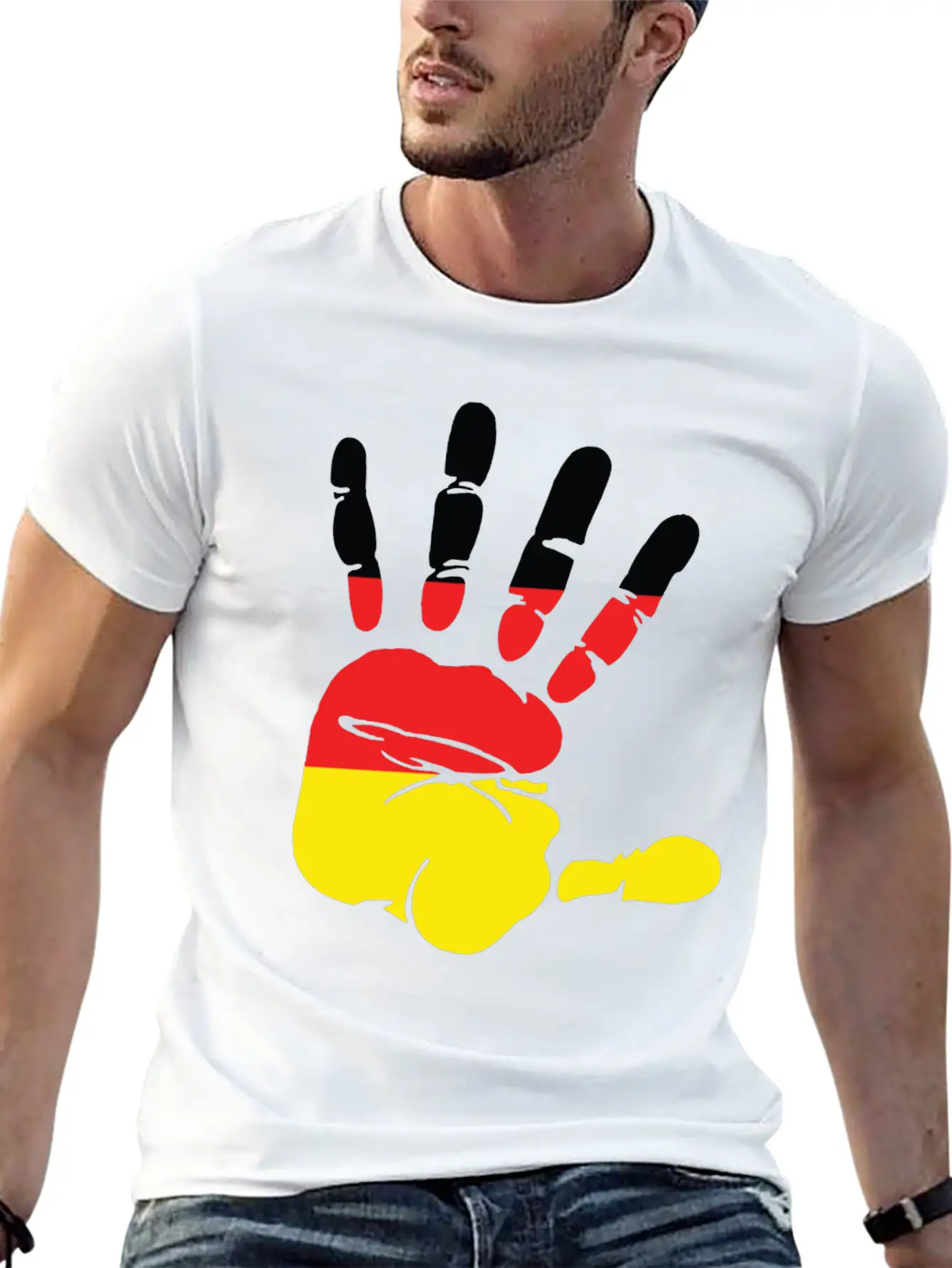 Germany Flag Handprint Patriotic Pride Stylish Everyday T-Shirt – Unisex Basic Cotton Tee