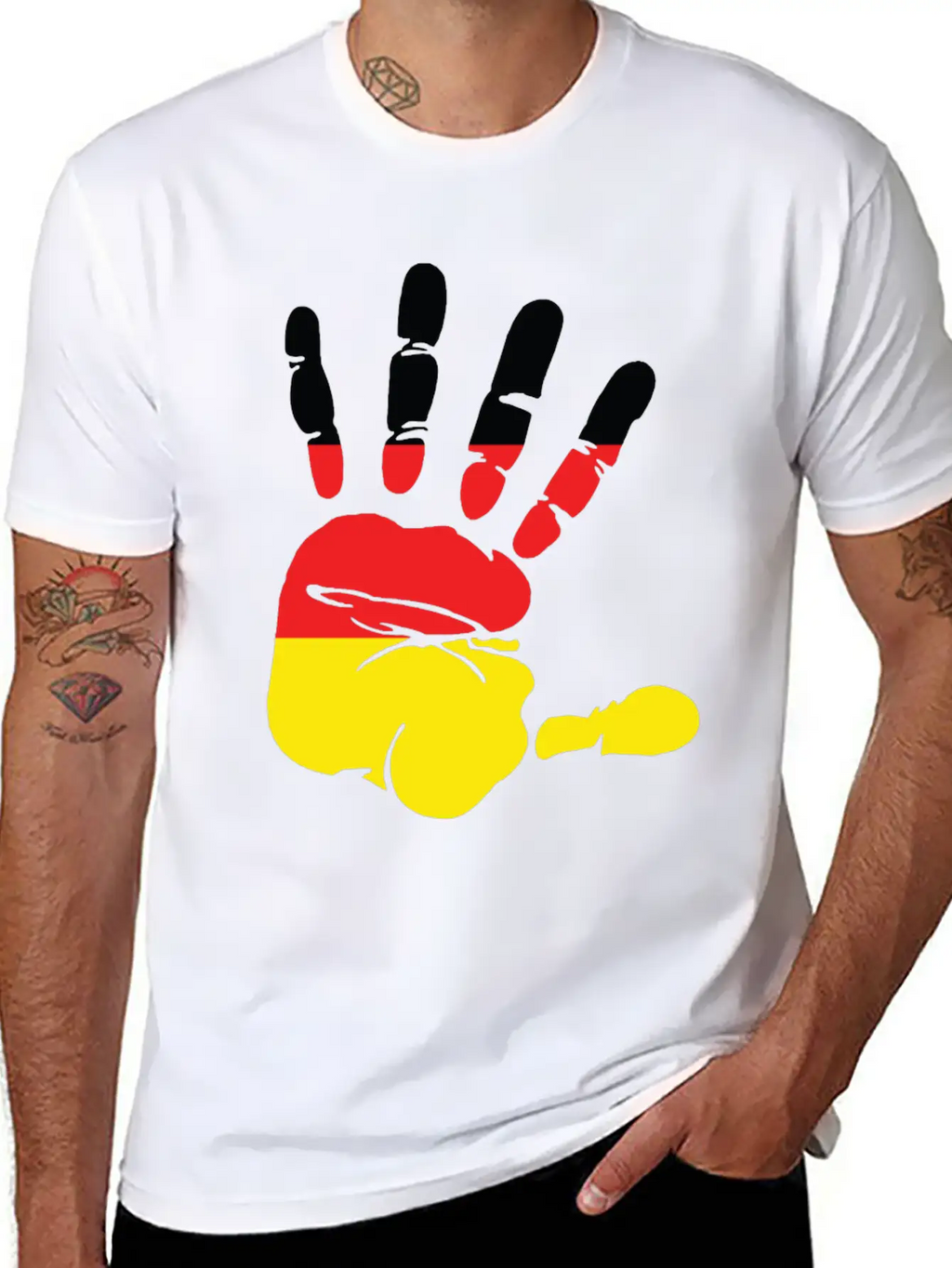 Germany Flag Handprint Patriotic Pride Stylish Everyday T-Shirt – Unisex Basic Cotton Tee