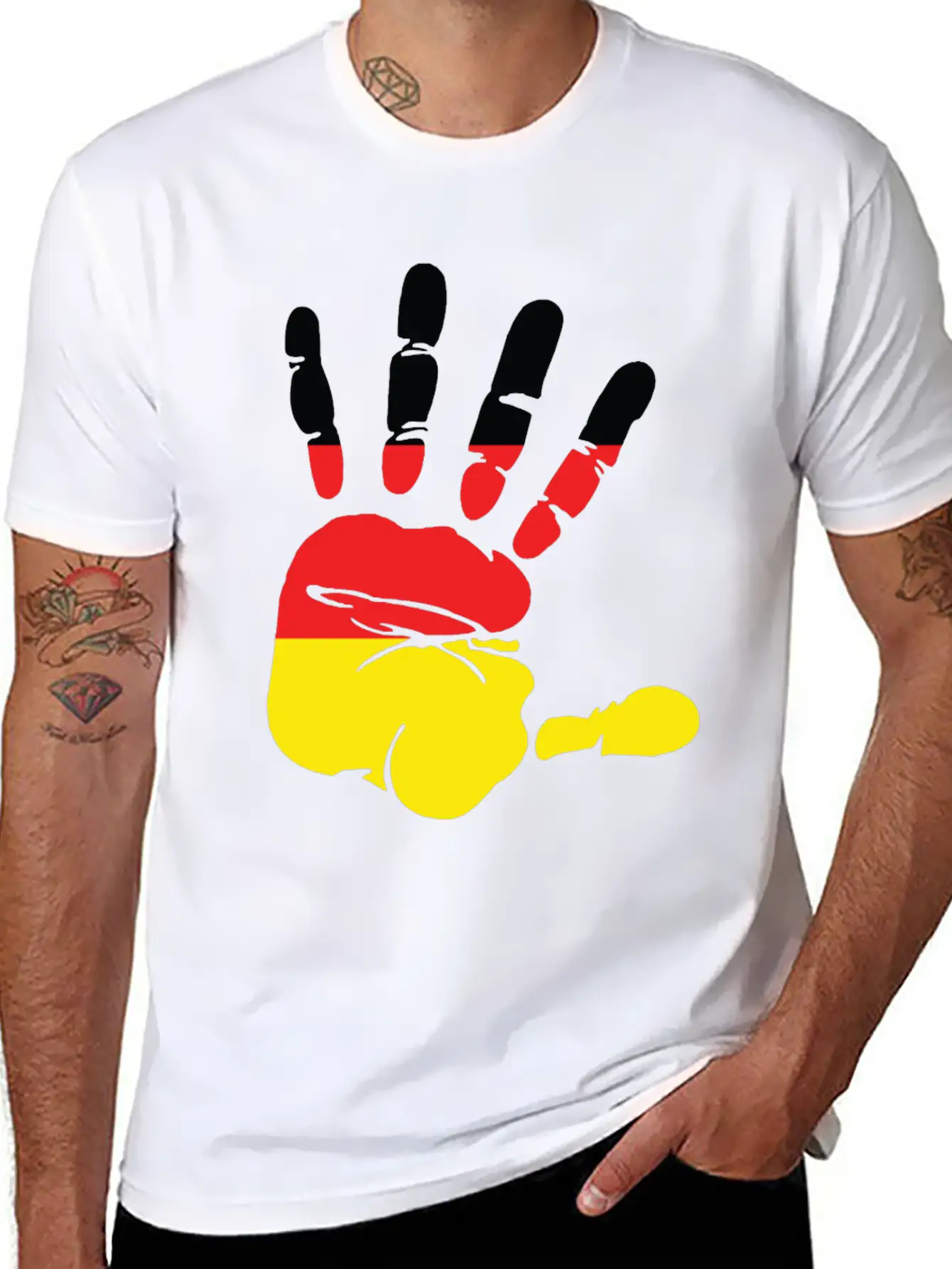 Germany Flag Handprint Patriotic Pride Stylish Everyday T-Shirt – Unisex Basic Cotton Tee