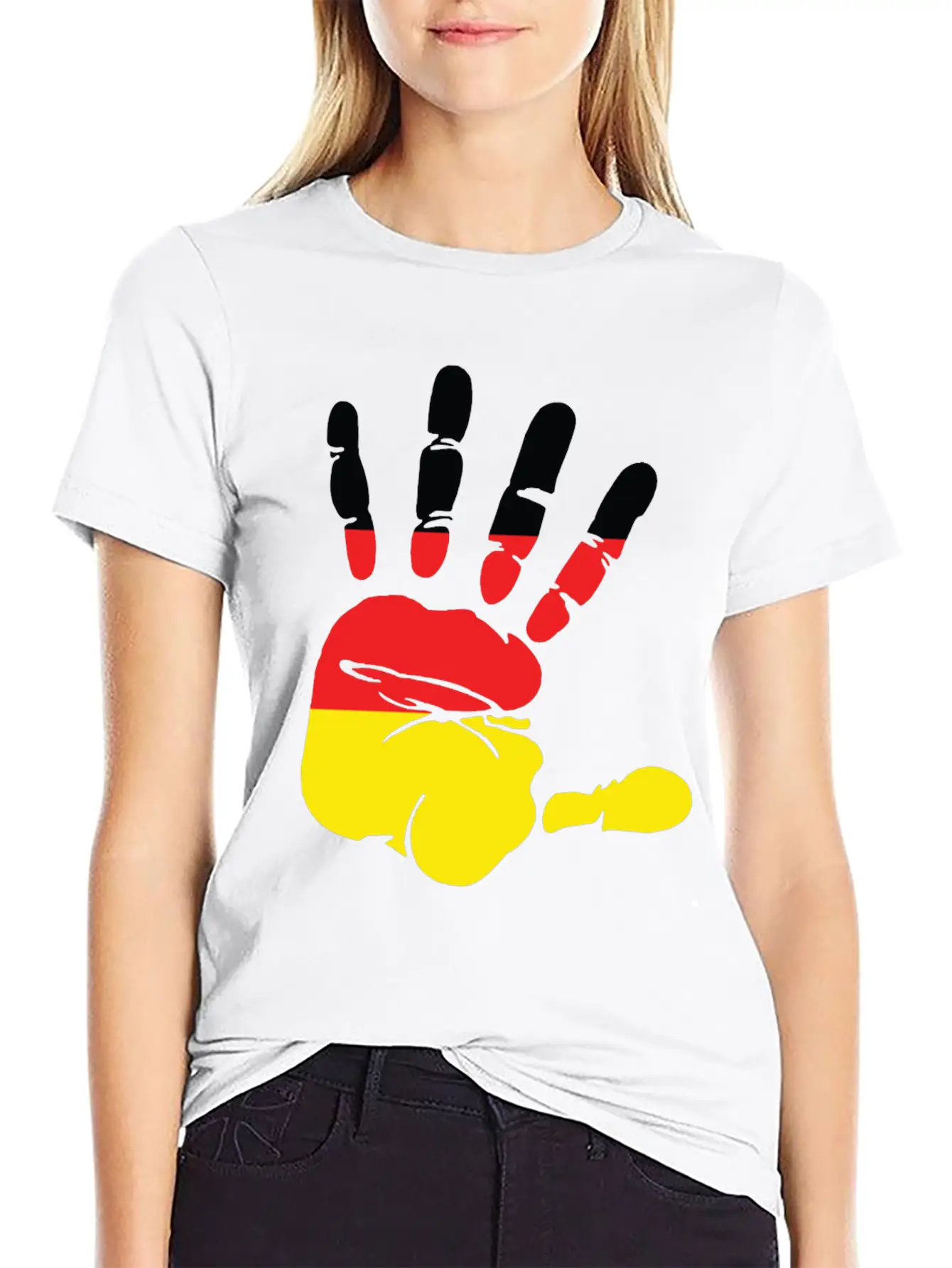 Germany Flag Handprint Patriotic Pride Stylish Everyday T-Shirt – Unisex Basic Cotton Tee