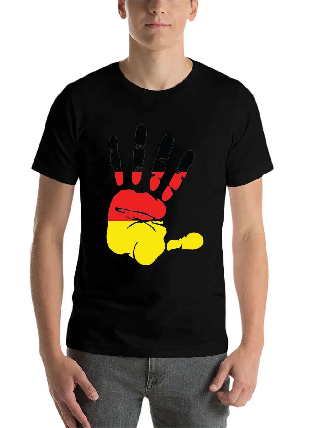 Germany Flag Handprint Patriotic Pride Stylish Everyday T-Shirt – Unisex Basic Cotton Tee