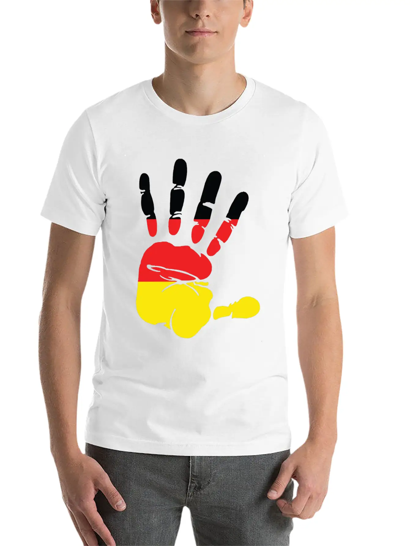 Germany Flag Handprint Patriotic Pride Stylish Everyday T-Shirt – Unisex Basic Cotton Tee