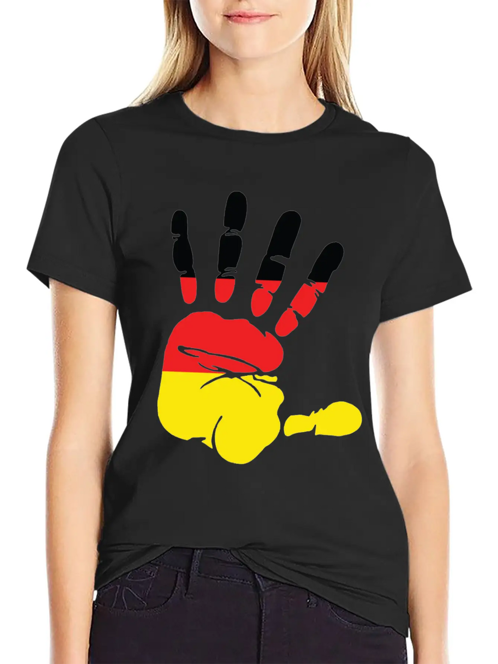 Germany Flag Handprint Patriotic Pride Stylish Everyday T-Shirt – Unisex Basic Cotton Tee