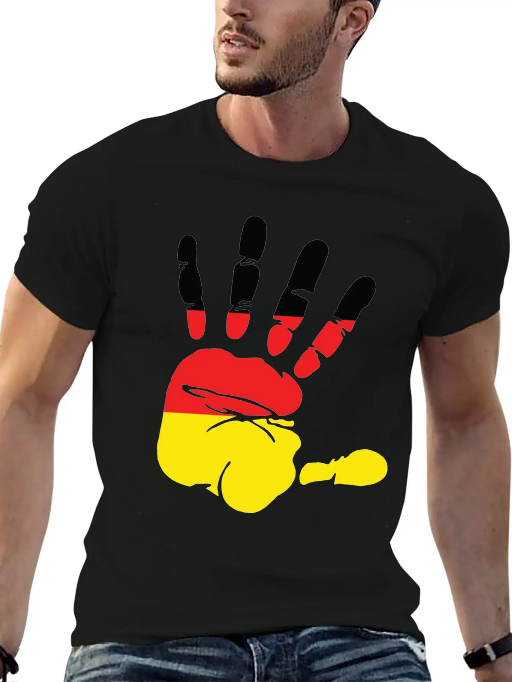 Germany Flag Handprint Patriotic Pride Stylish Everyday T-Shirt – Unisex Basic Cotton Tee