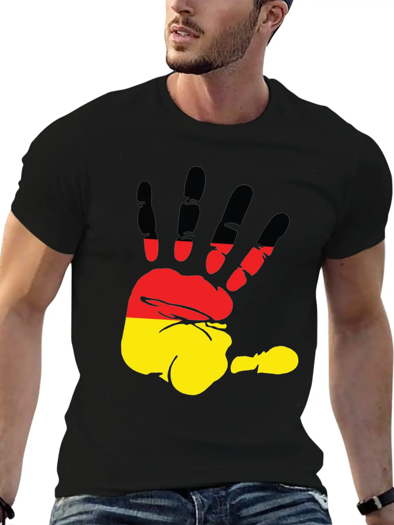 Germany Flag Handprint Patriotic Pride Stylish Everyday T-Shirt – Unisex Basic Cotton Tee