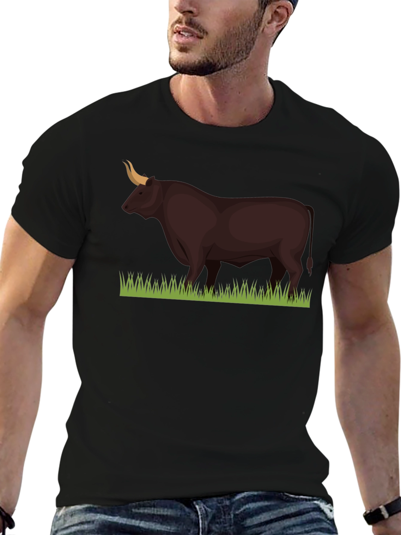 Bull Graphic Tee - Black Cotton Blend