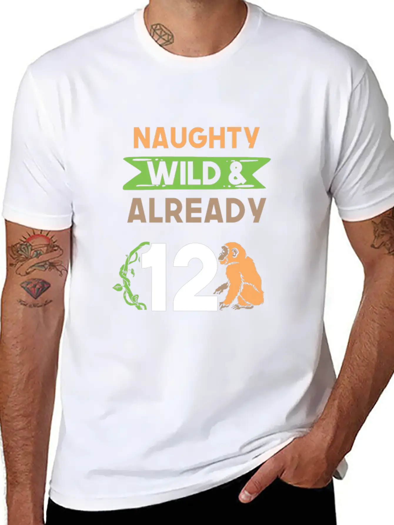 Gift 12 Years Birthday Girl Boy Ape Monkey Unisex Short Sleeve Soft Cotton T-Shirt – Casual Everyday Wear