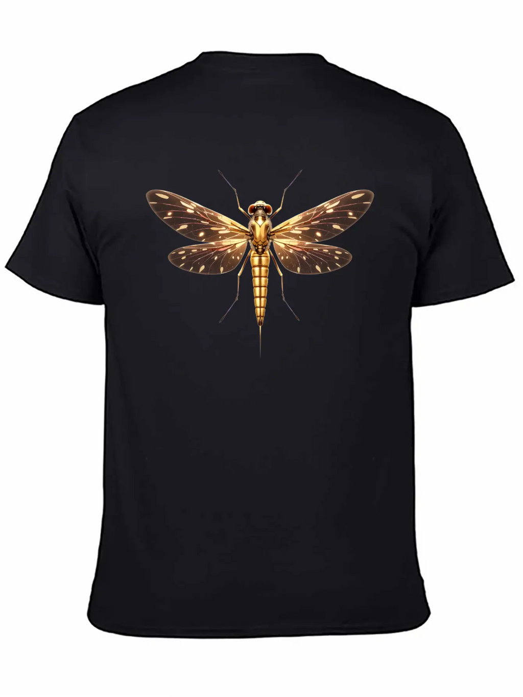 Gilded Guardian: Metallic Dragonfly Majesty Unisex Casual T-Shirt – Clean Design For Daily Comfort