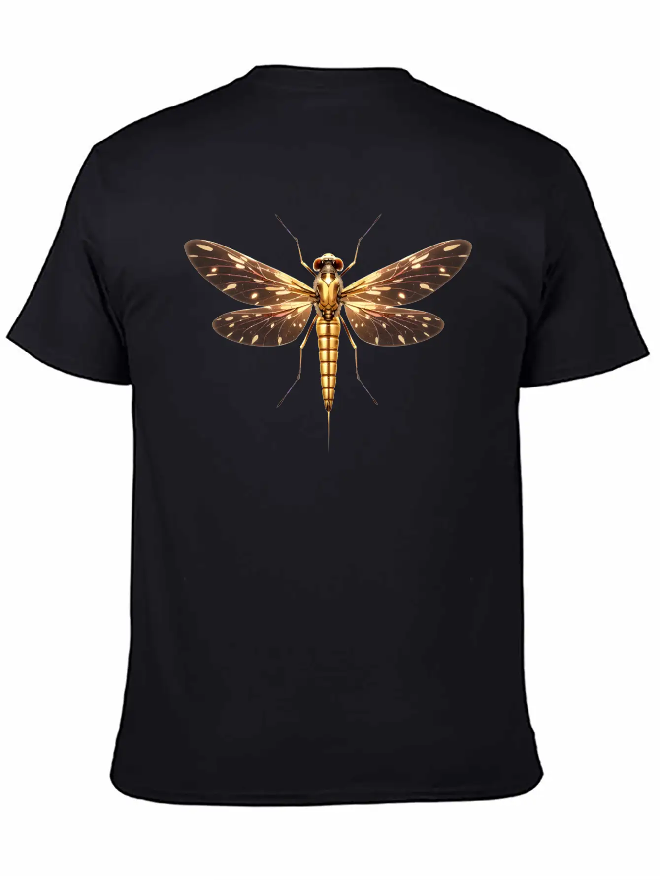 Gilded Guardian: Metallic Dragonfly Majesty Unisex Casual T-Shirt – Clean Design For Daily Comfort