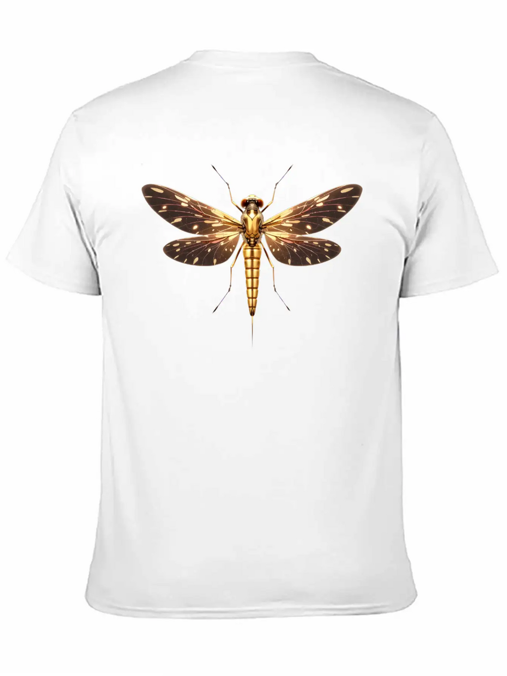 Gilded Guardian: Metallic Dragonfly Majesty Unisex Casual T-Shirt – Clean Design For Daily Comfort