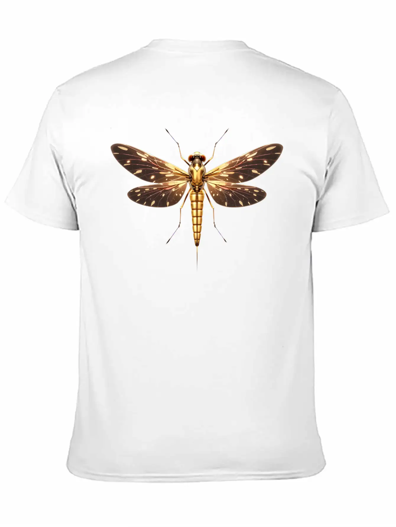 Gilded Guardian: Metallic Dragonfly Majesty Unisex Casual T-Shirt – Clean Design For Daily Comfort