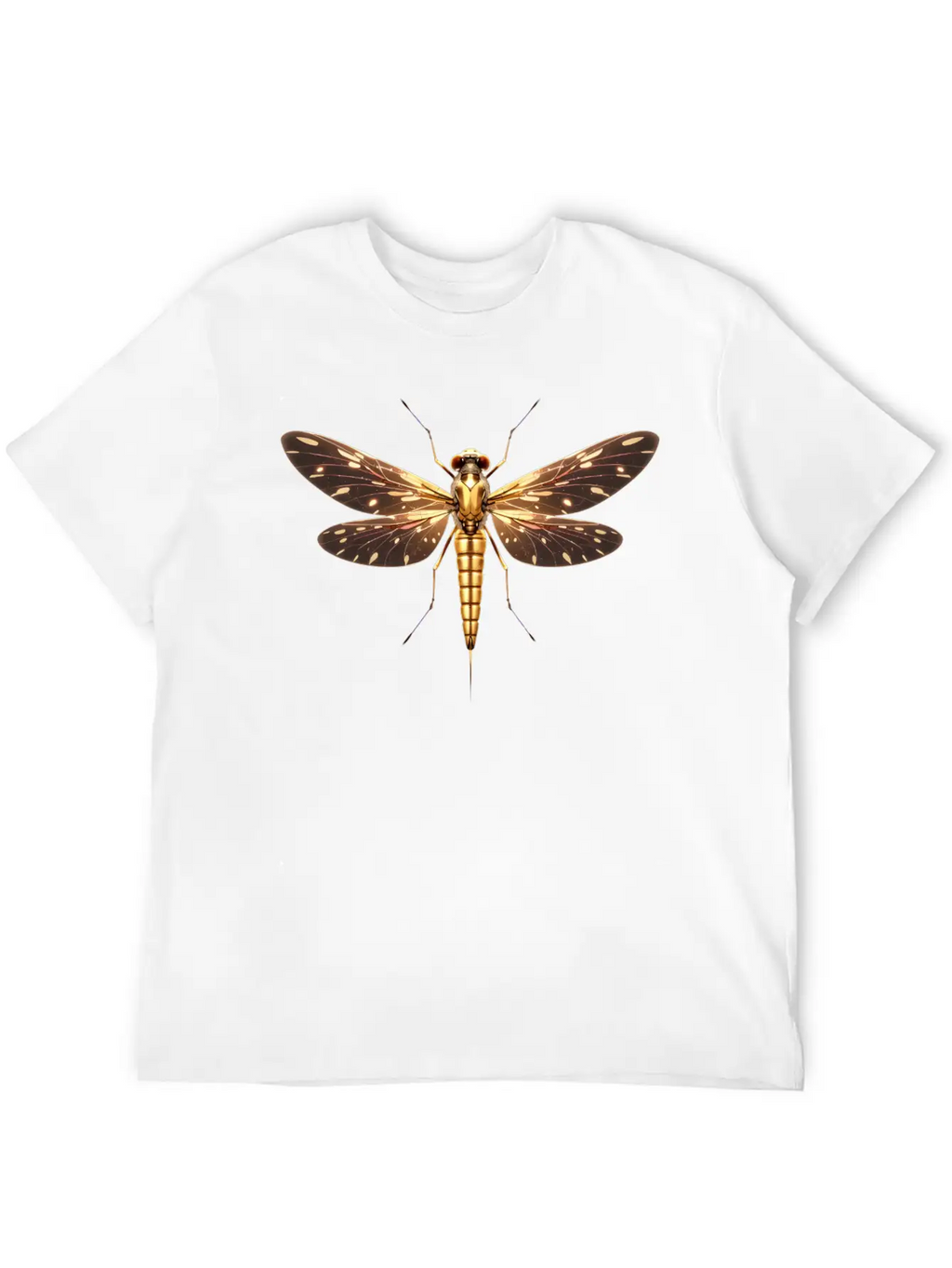 Gilded Guardian: Metallic Dragonfly Majesty Unisex Casual T-Shirt – Clean Design For Daily Comfort