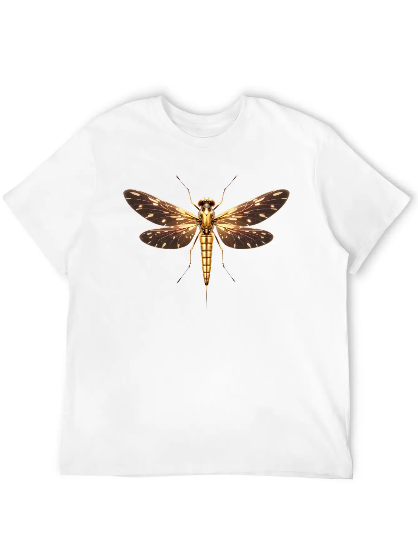 Gilded Guardian: Metallic Dragonfly Majesty Unisex Casual T-Shirt – Clean Design For Daily Comfort