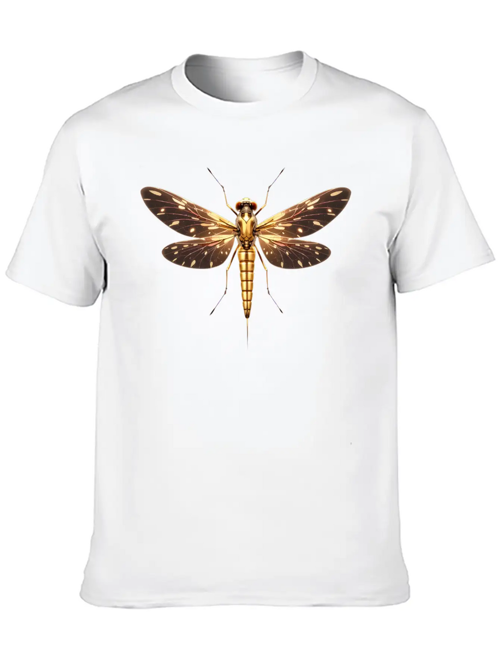 Gilded Guardian: Metallic Dragonfly Majesty Unisex Casual T-Shirt – Clean Design For Daily Comfort