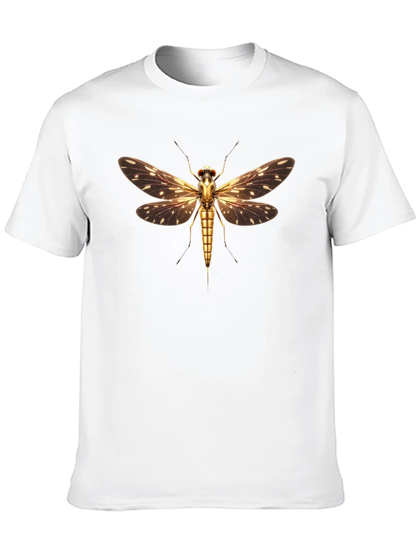 Gilded Guardian: Metallic Dragonfly Majesty Unisex Casual T-Shirt – Clean Design For Daily Comfort