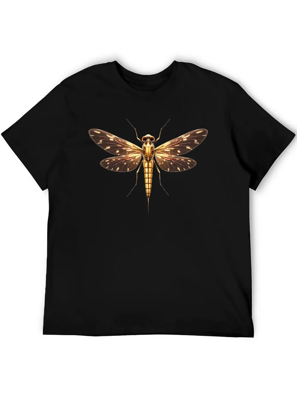 Gilded Guardian: Metallic Dragonfly Majesty Unisex Casual T-Shirt – Clean Design For Daily Comfort