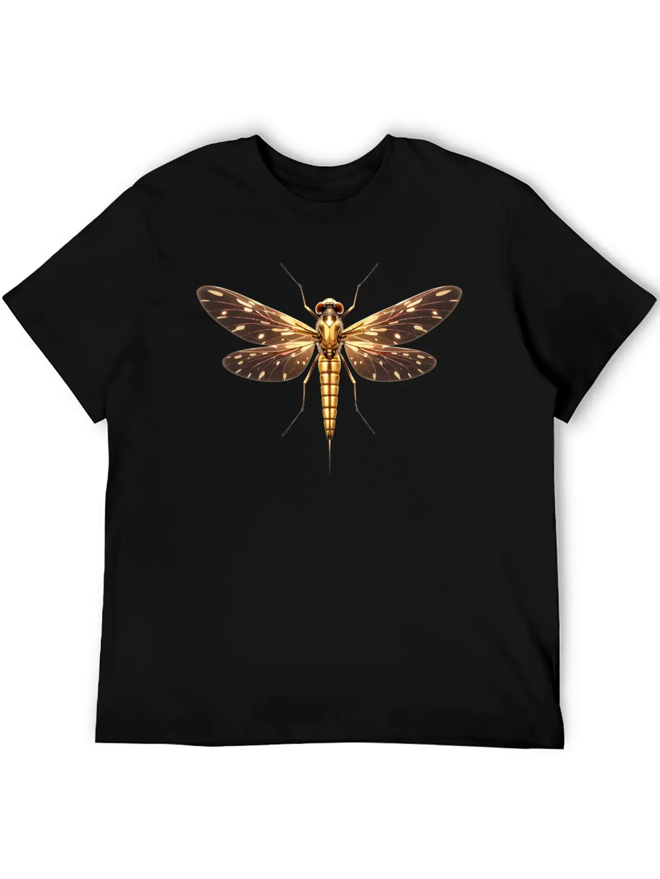 Gilded Guardian: Metallic Dragonfly Majesty Unisex Casual T-Shirt – Clean Design For Daily Comfort