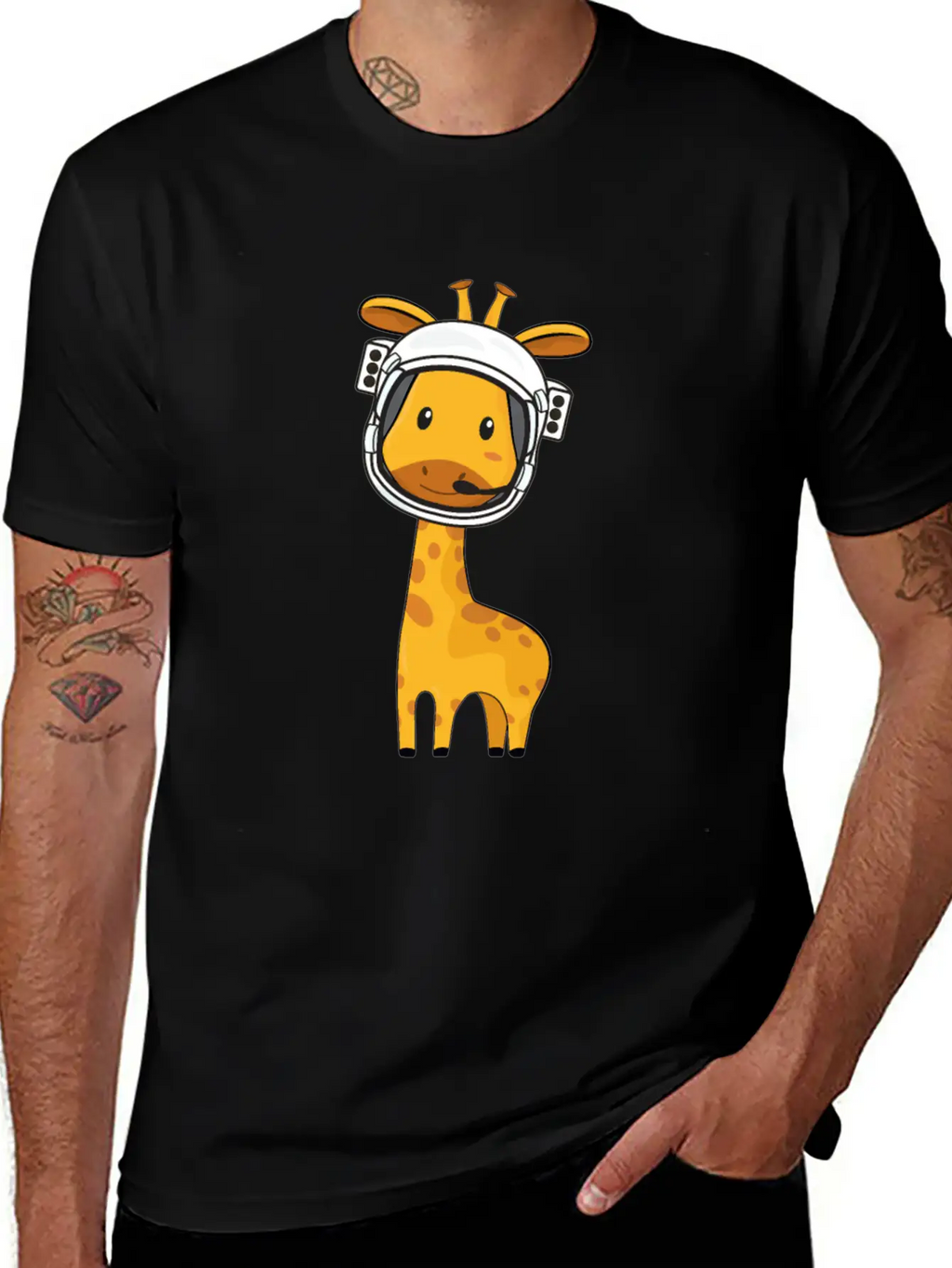Giraffe Astronaut Classic Fit Graphic Tee For Daily Comfort – Unisex Cotton Shirt