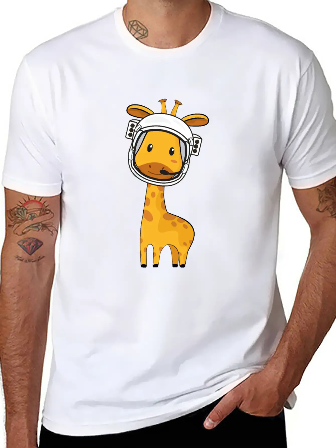 Giraffe Astronaut Classic Fit Graphic Tee For Daily Comfort – Unisex Cotton Shirt