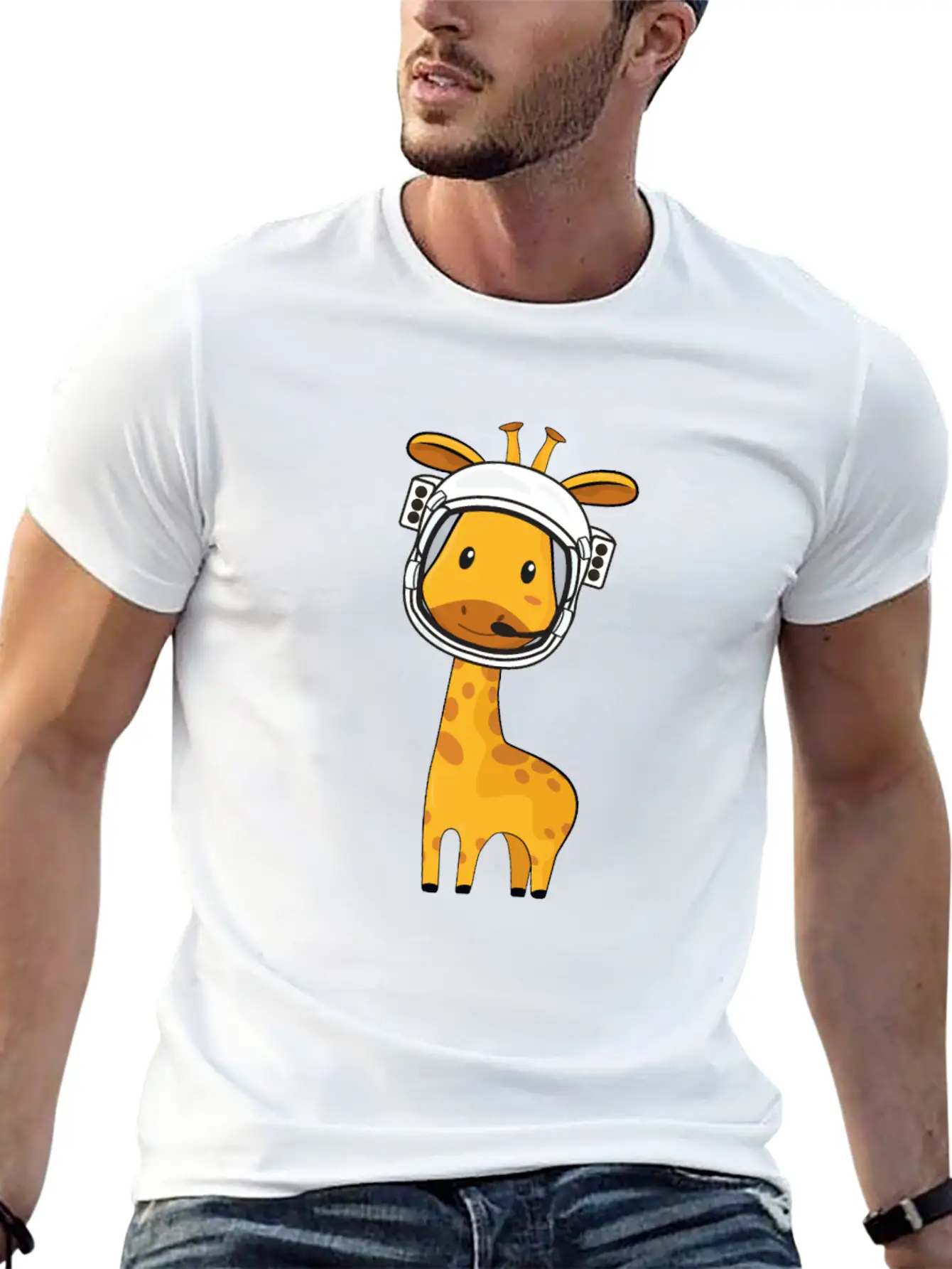 Giraffe Astronaut Classic Fit Graphic Tee For Daily Comfort – Unisex Cotton Shirt