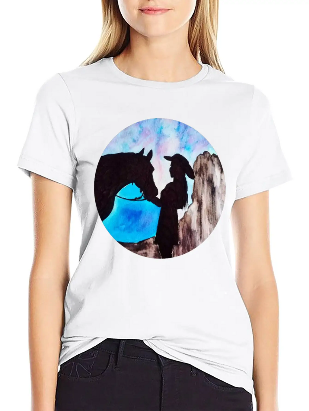 Girl And Horse At Sunset Breathable Soft Cotton T-Shirt – Timeless Casual Look