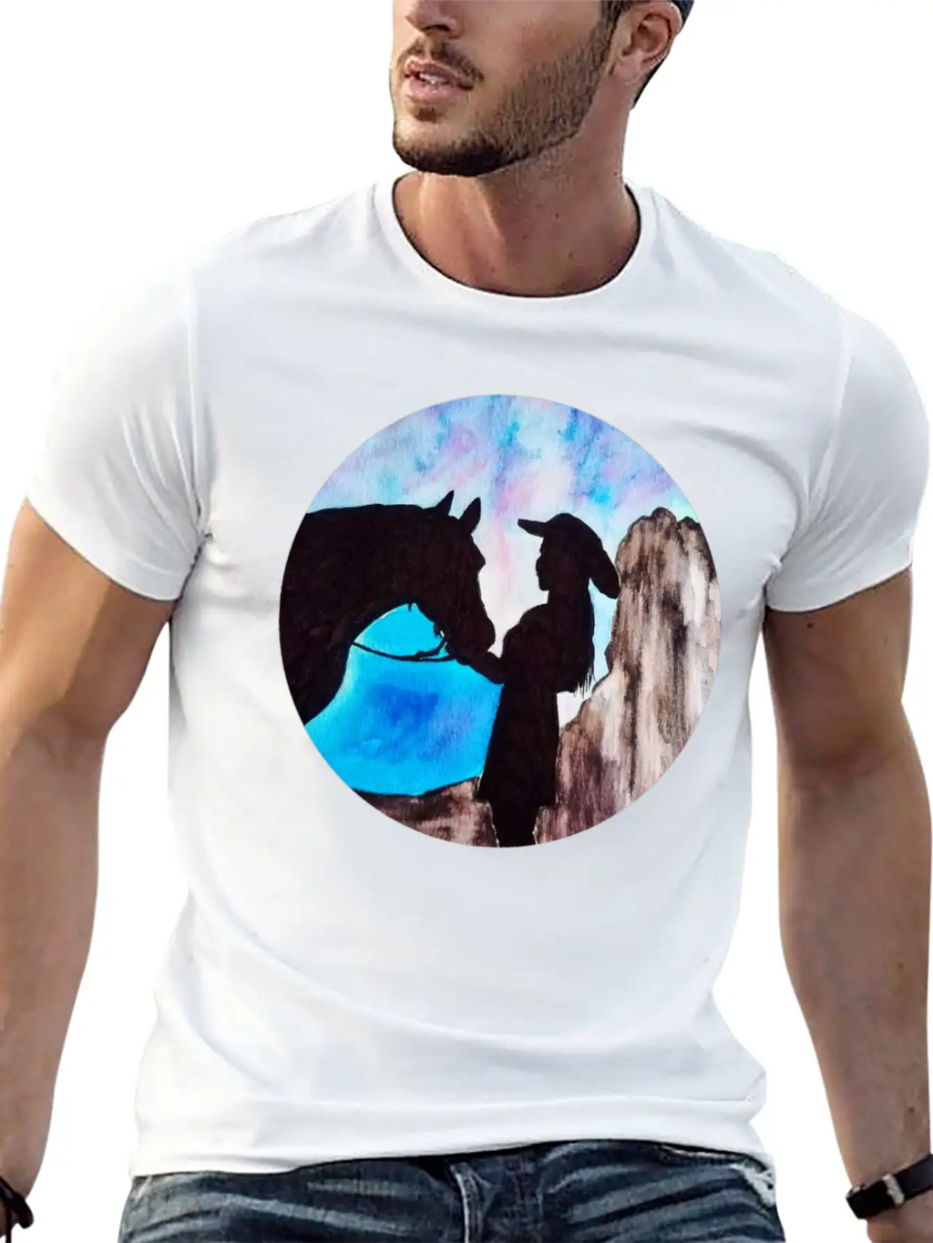 Girl And Horse At Sunset Breathable Soft Cotton T-Shirt – Timeless Casual Look