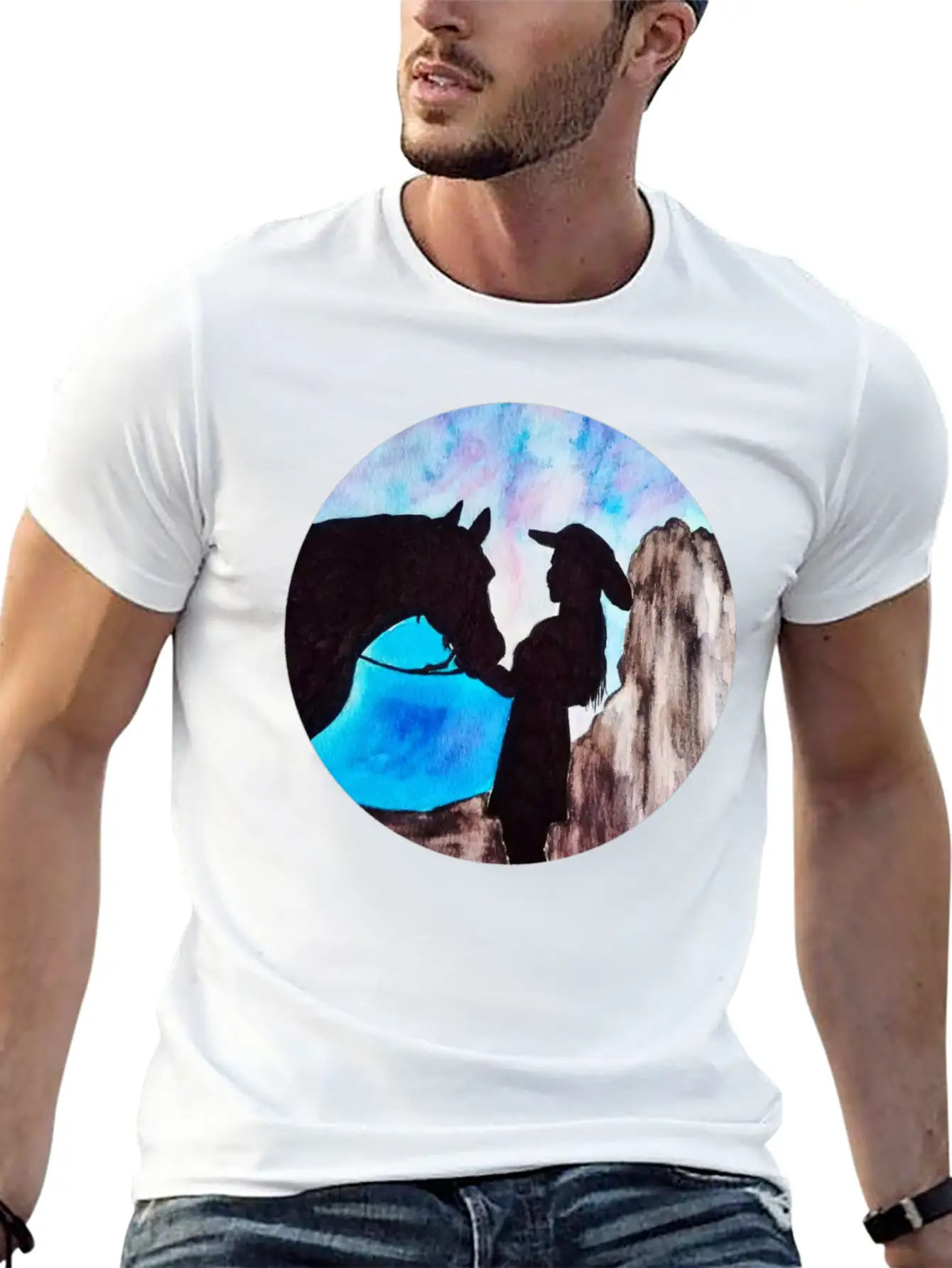 Girl And Horse At Sunset Breathable Soft Cotton T-Shirt – Timeless Casual Look