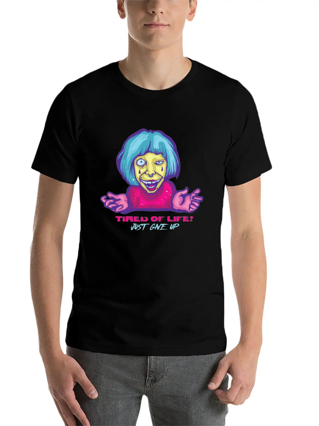 Give Up Pastel Goth Japanese Anime Kawaii Product Unisex Short Sleeve Soft Cotton T-Shirt – Casual Everyday Wear