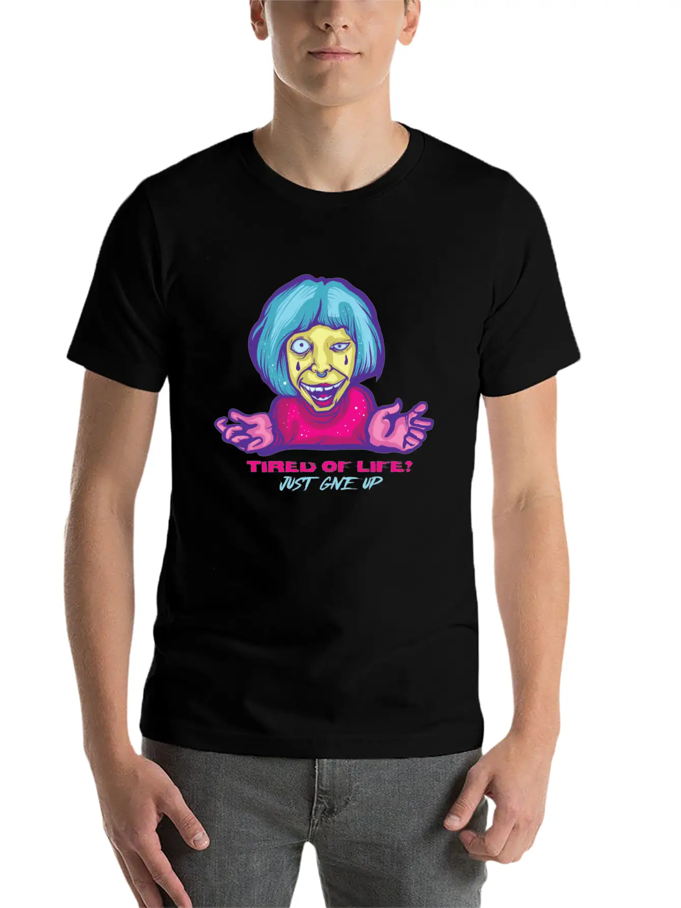 Give Up Pastel Goth Japanese Anime Kawaii Product Unisex Short Sleeve Soft Cotton T-Shirt – Casual Everyday Wear