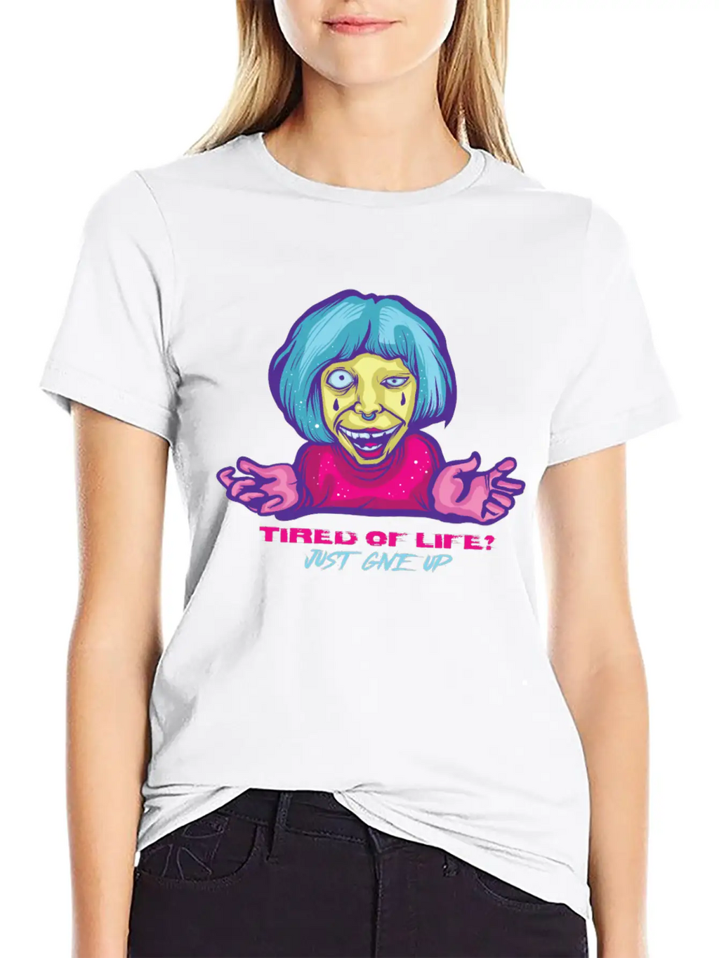 Give Up Pastel Goth Japanese Anime Kawaii Product Unisex Short Sleeve Soft Cotton T-Shirt – Casual Everyday Wear