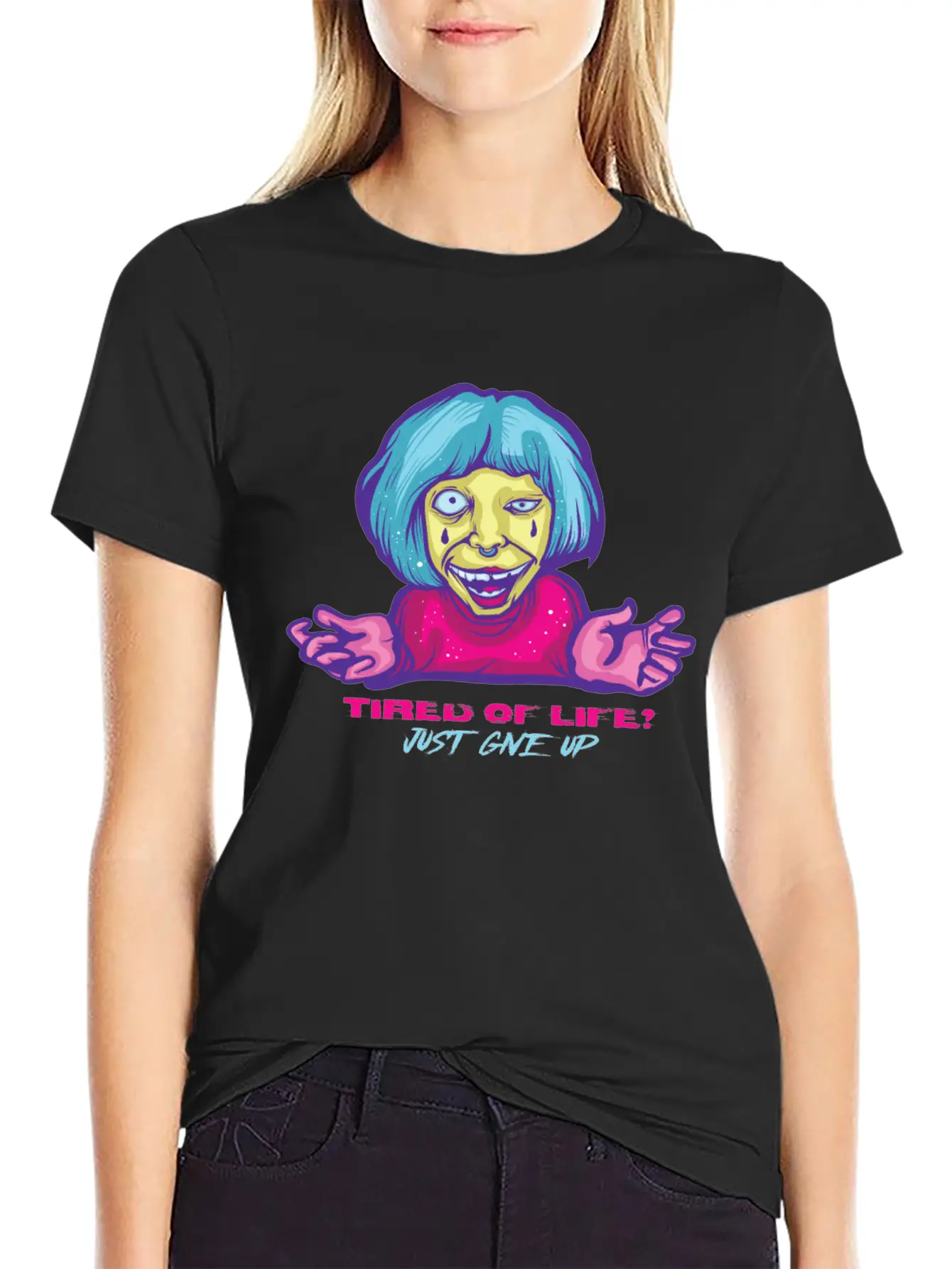 Give Up Pastel Goth Japanese Anime Kawaii Product Unisex Short Sleeve Soft Cotton T-Shirt – Casual Everyday Wear