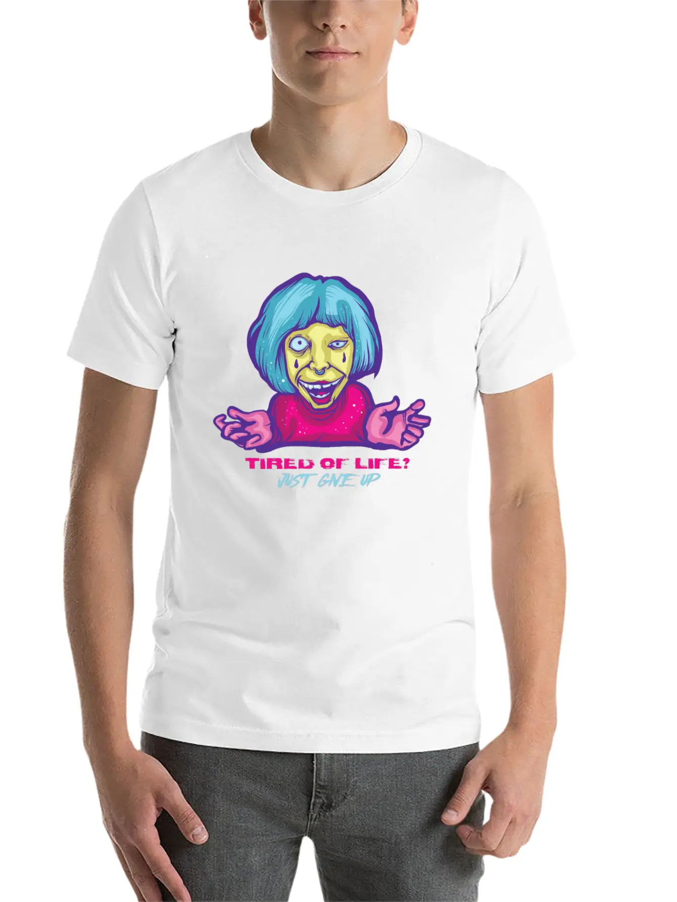 Give Up Pastel Goth Japanese Anime Kawaii Product Unisex Short Sleeve Soft Cotton T-Shirt – Casual Everyday Wear