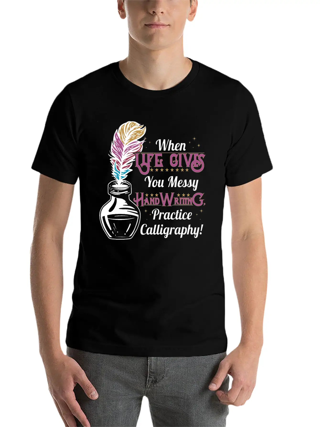 Gives You Messy Handwriting, Practice Calligraphy! Unisex Casual T-Shirt – Clean Design For Daily Comfort