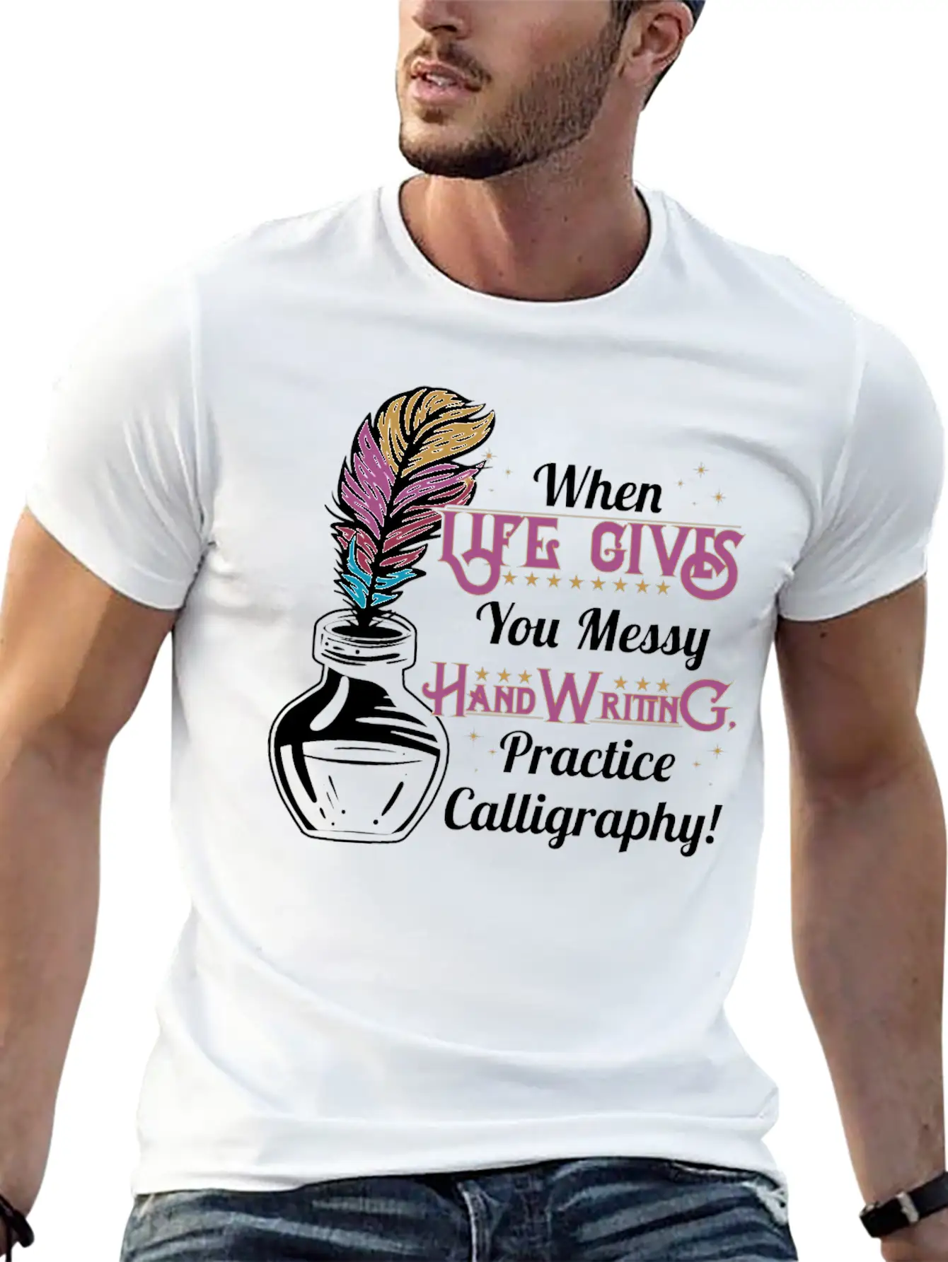Gives You Messy Handwriting, Practice Calligraphy! Unisex Casual T-Shirt – Clean Design For Daily Comfort