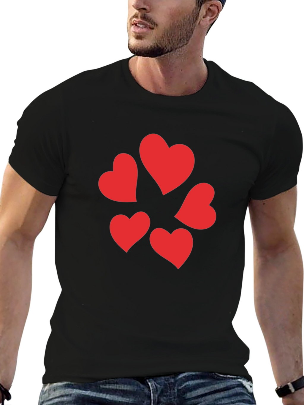 Heart Pattern Black T-Shirt