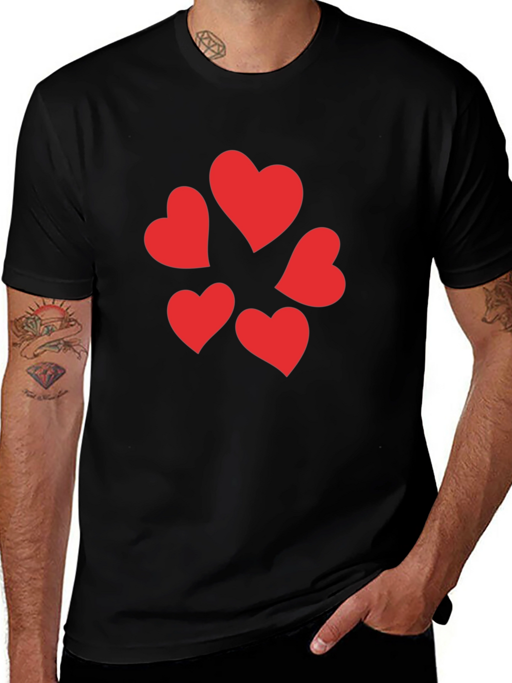 Heart Pattern Black T-Shirt
