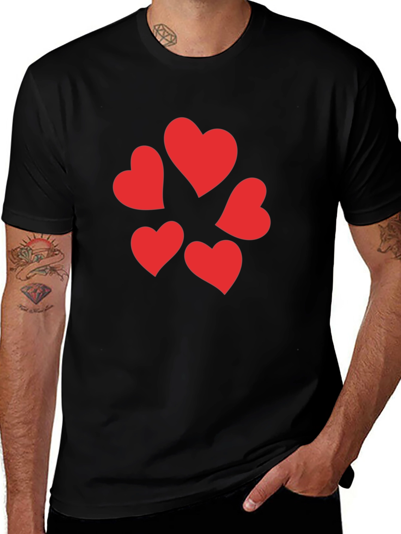 Heart Pattern Black T-Shirt