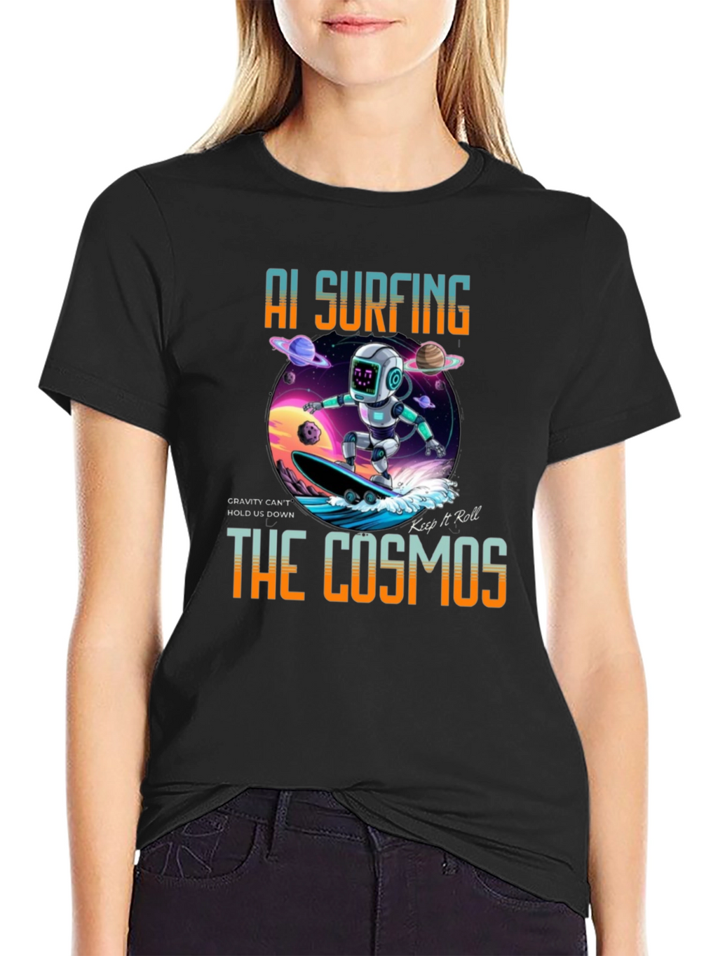 AI Surfing The Cosmos Graphic Tee