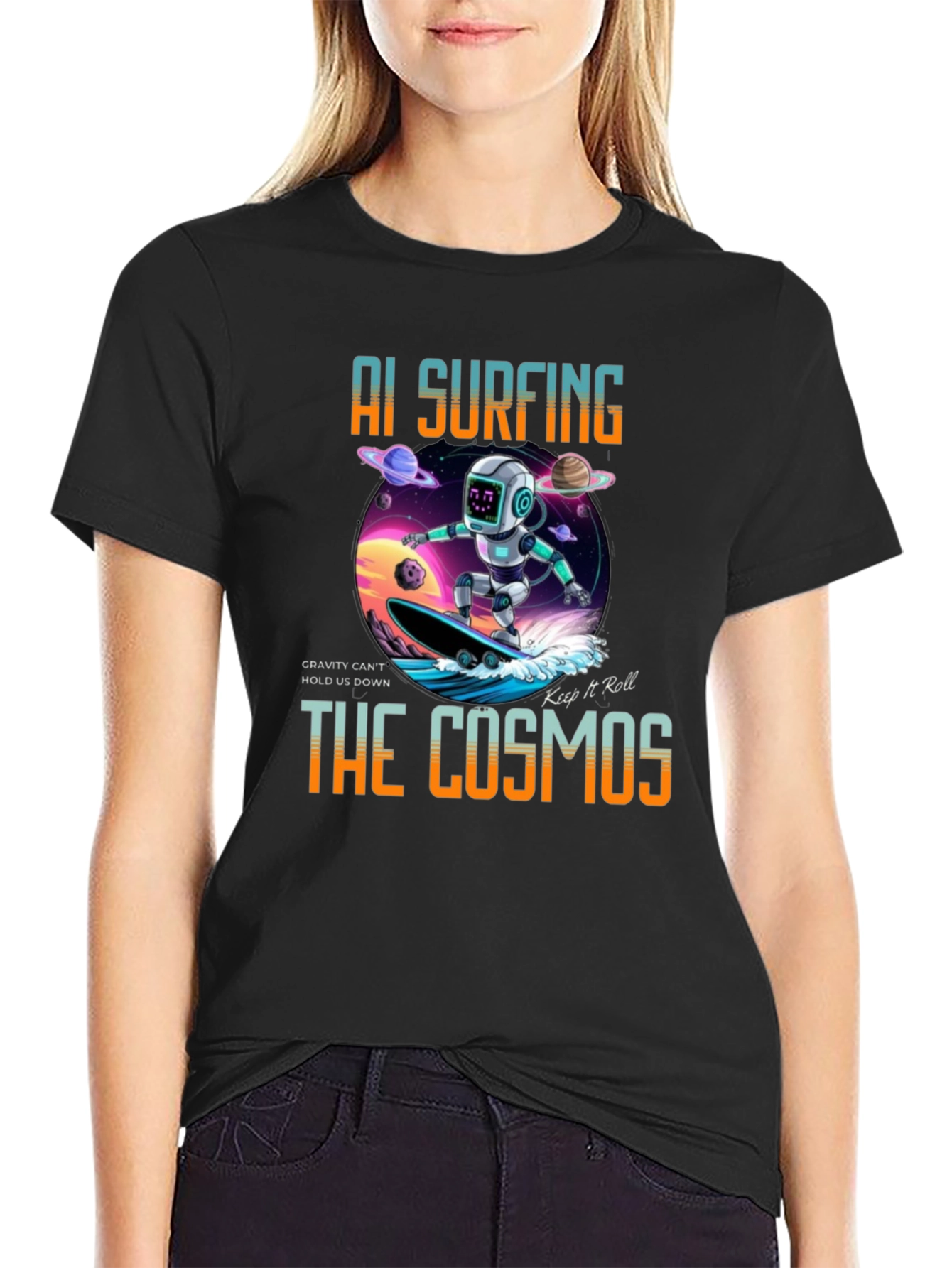AI Surfing The Cosmos Graphic Tee