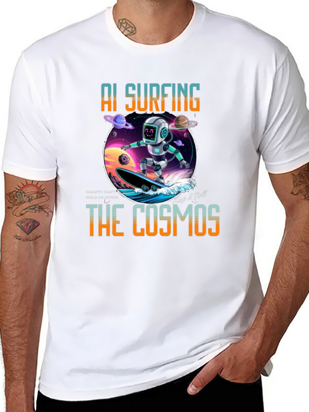 AI Surfing The Cosmos Graphic Tee