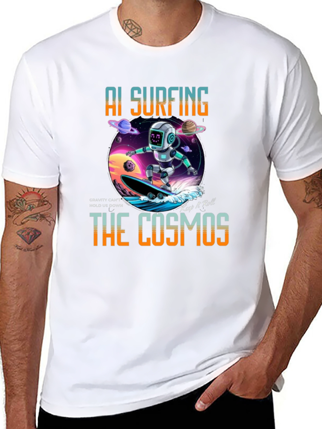 AI Surfing The Cosmos Graphic Tee