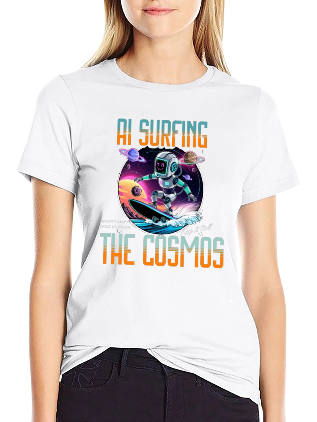 AI Surfing The Cosmos Graphic Tee