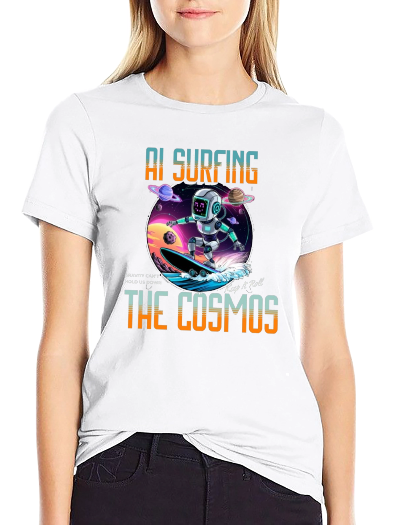 AI Surfing The Cosmos Graphic Tee