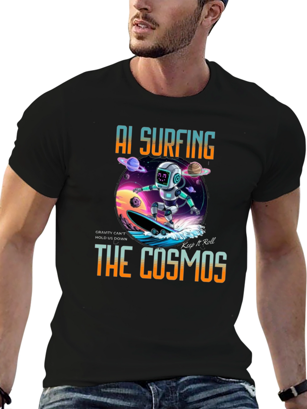 AI Surfing The Cosmos Graphic Tee