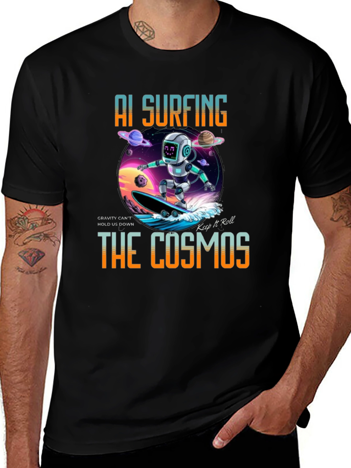 AI Surfing The Cosmos Graphic Tee