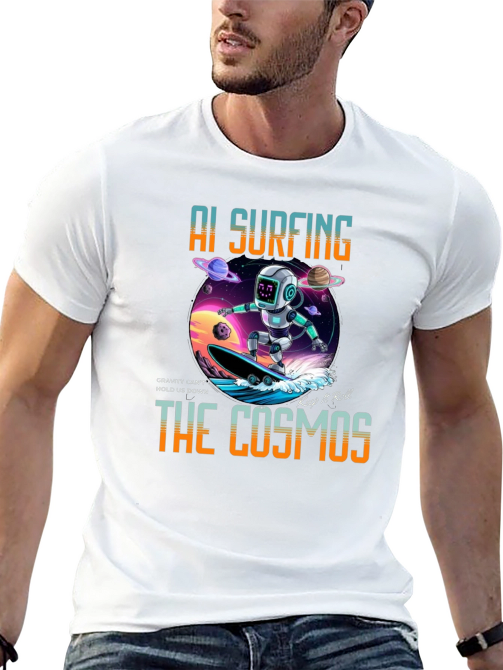 AI Surfing The Cosmos Graphic Tee