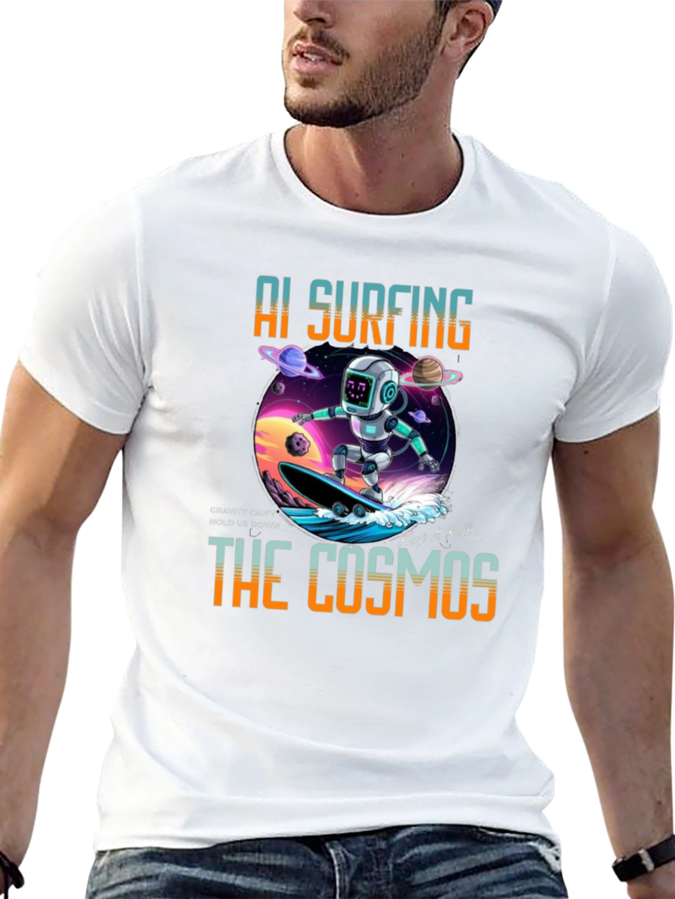 AI Surfing The Cosmos Graphic Tee