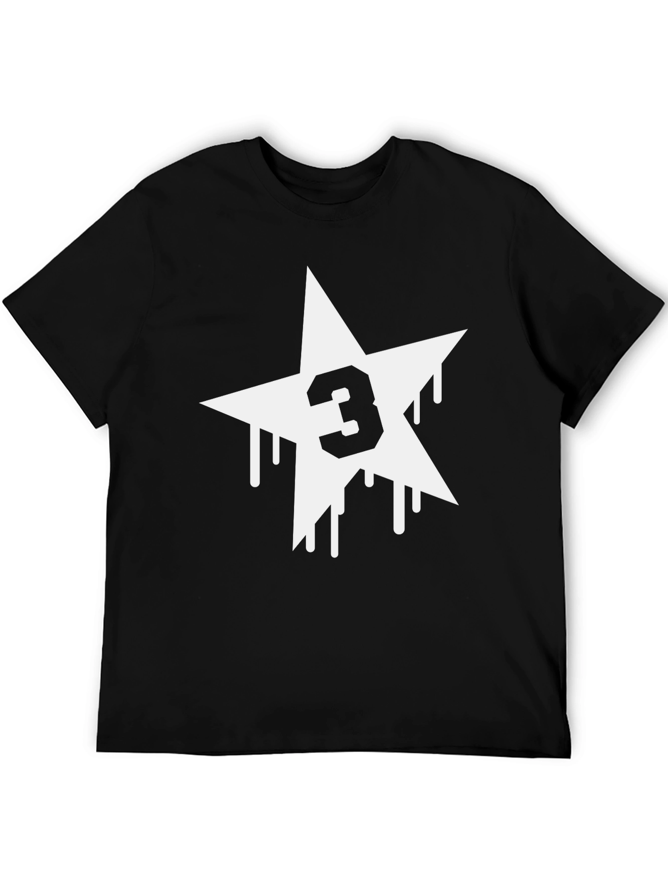 Number 3 Star Graphic T-Shirt - Black Cotton Blend