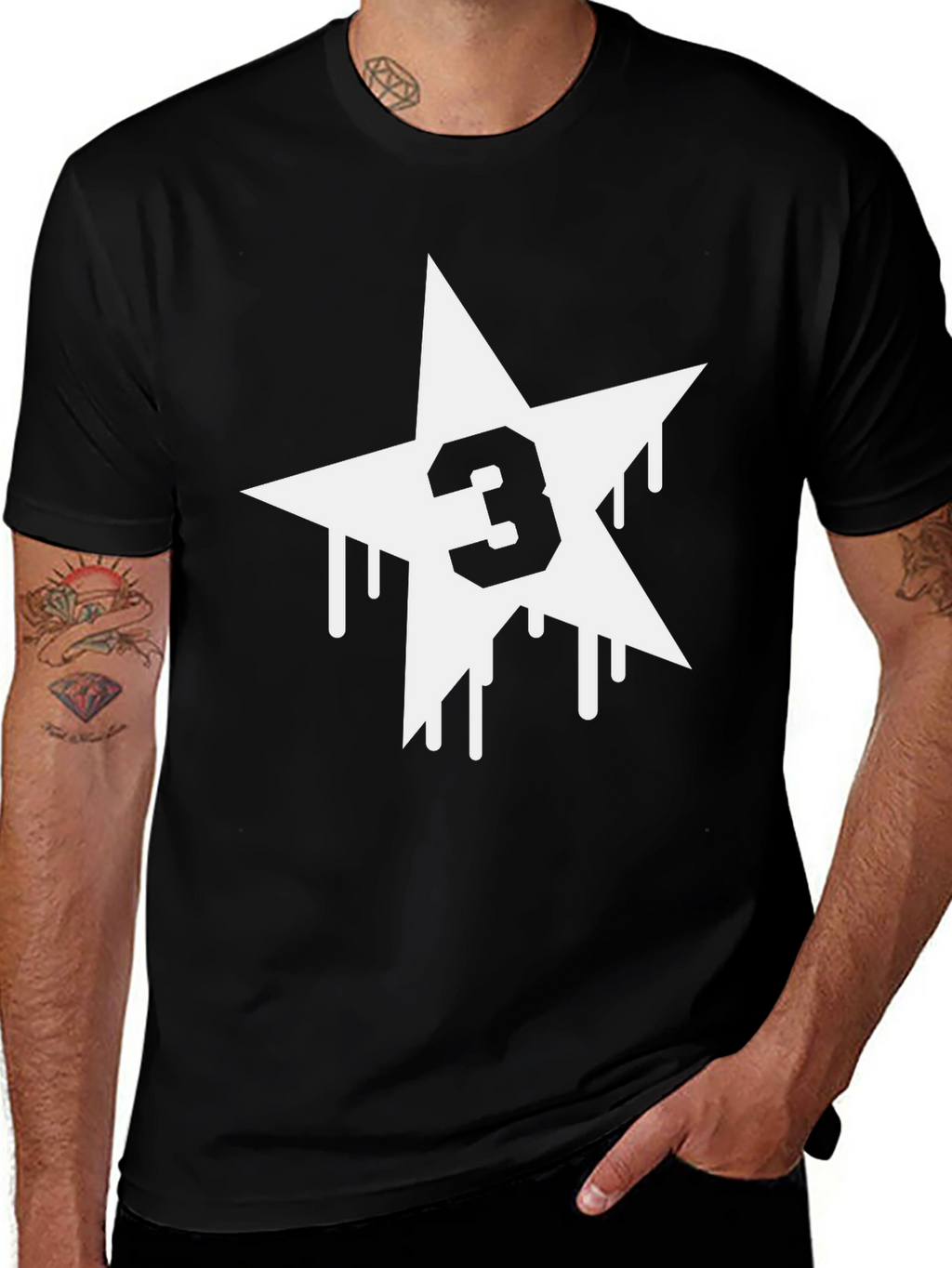 Number 3 Star Graphic T-Shirt - Black Cotton Blend