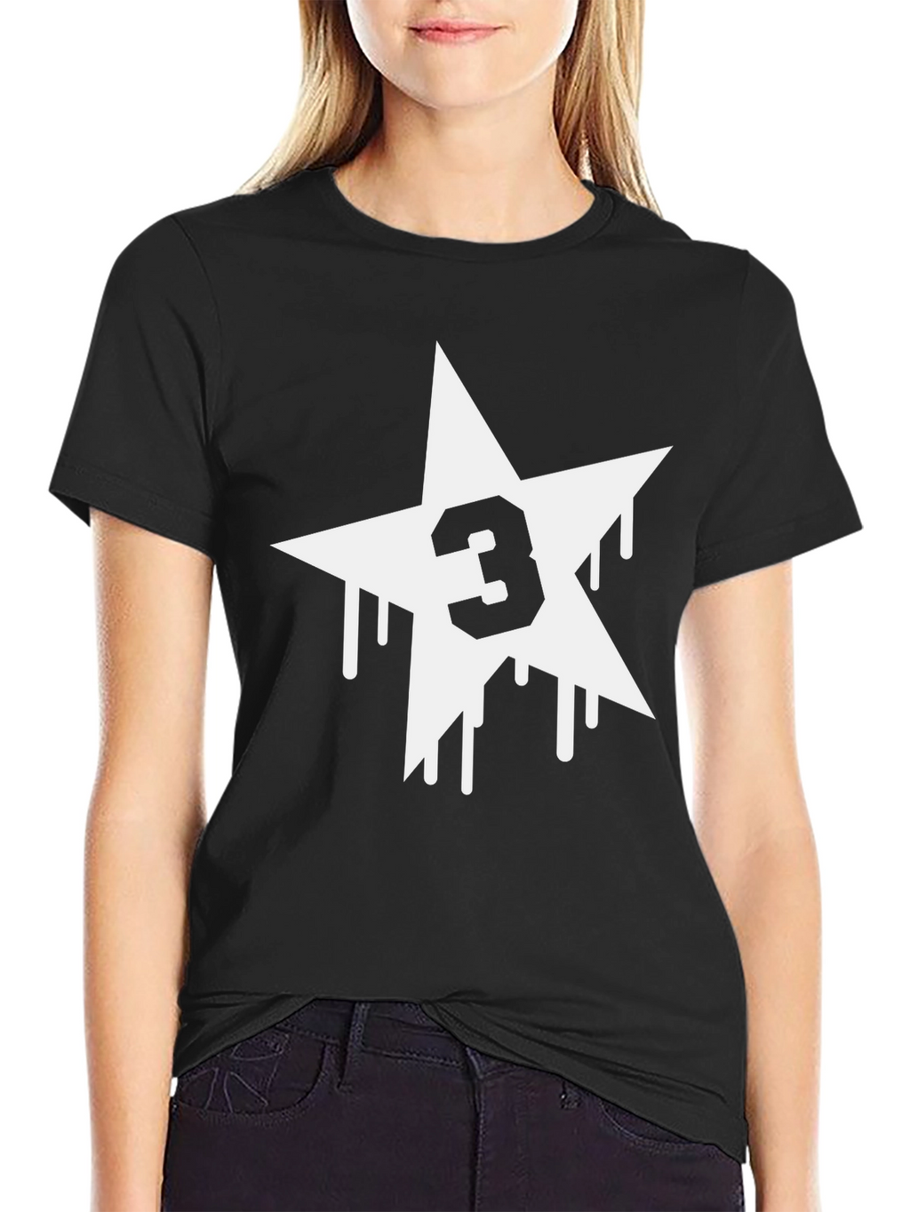 Number 3 Star Graphic T-Shirt - Black Cotton Blend